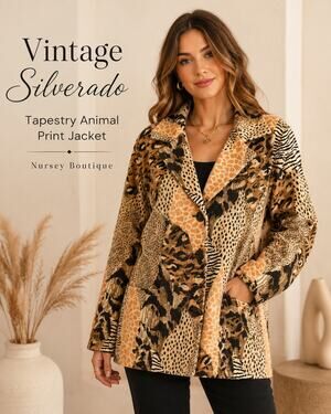 Vintage 90s Silverado Animal Print Tapestry Jacket Blazer Made USA M L